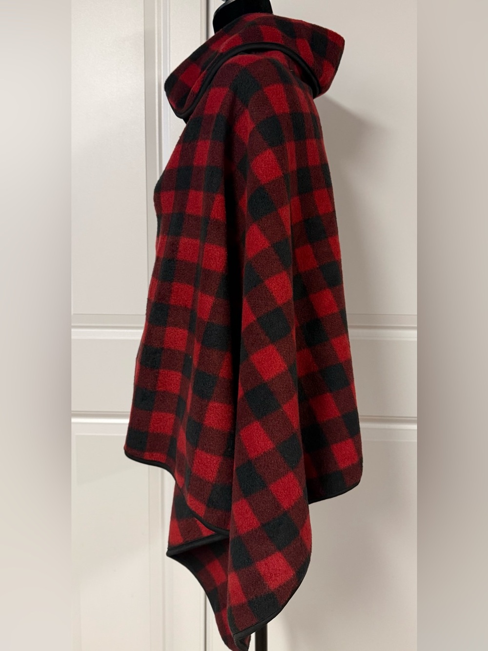 LeModa Fleece Red & Black Buffalo Plaid Poncho - Picture 3 of 7